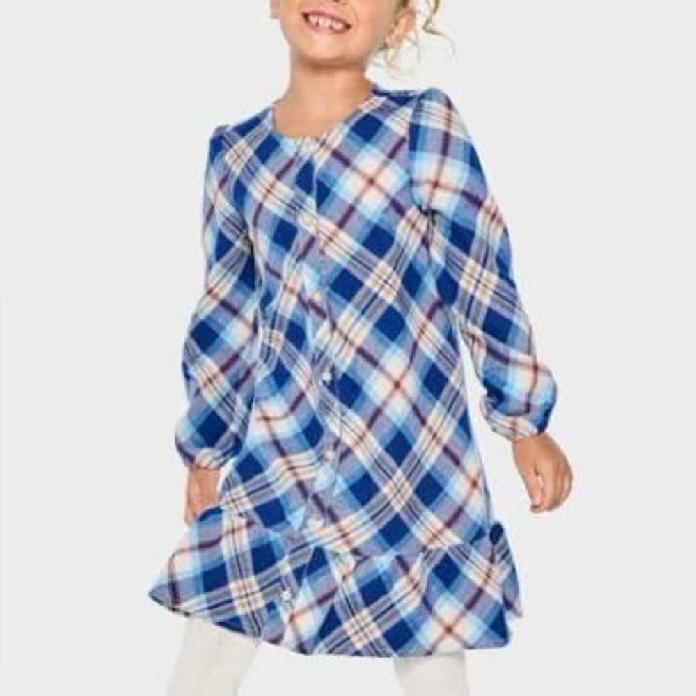 Gymboree Daddy & Daughter Blue Plaid Twill Shirt Dress and Dad Shirt VGUC
